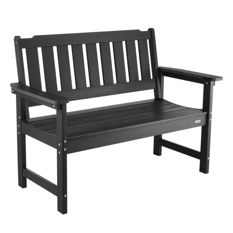 VEVOR Outdoor Bench, 50.5 inch, 800 lbs Weight Capacity for 2-3 Persons, Weatherproof Plastic Frame with Backrest and Wide Armrests, Outside Bench for Patio, Garden, Park, Yard, Front Porch, Black