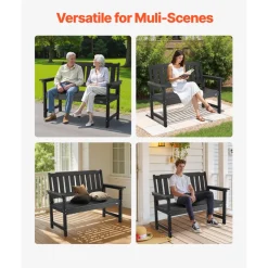 VEVOR Outdoor Bench, 50.5 inch, 800 lbs Weight Capacity for 2-3 Persons, Weatherproof Plastic Frame with Backrest and Wide Armrests, Outside Bench for Patio, Garden, Park, Yard, Front Porch, Black
