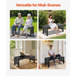 VEVOR Outdoor Bench, 44.5 inch, 600 lbs Weight Capacity, Weatherproof Plastic Frame with Adjustable Level Footpads and Thick Leg, Outside Bench for Patio, Garden, Park, Yard, Front Porch, Black