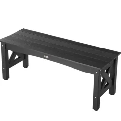 VEVOR Outdoor Bench, 44.5 inch, 600 lbs Weight Capacity, Weatherproof Plastic Frame with Adjustable Level Footpads and Thick Leg, Outside Bench for Patio, Garden, Park, Yard, Front Porch, Black