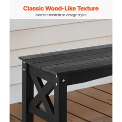 VEVOR Outdoor Bench, 44.5 inch, 600 lbs Weight Capacity, Weatherproof Plastic Frame with Adjustable Level Footpads and Thick Leg, Outside Bench for Patio, Garden, Park, Yard, Front Porch, Black