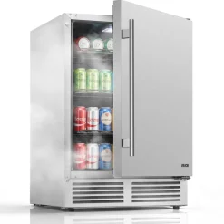 VEVOR Outdoor Beverage Refrigerator, 24 Inch Undercounter Drink Fridge, 304 Stainless Steel Body, 5.0 Cu. Ft, Hold 180 Cans, Powerful Cooling System, Built-in / Freestand Cooler, Home Bar & Patio