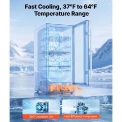 VEVOR Outdoor Beverage Refrigerator, 15 Inch Undercounter Drink Fridge, 304 Stainless Steel Door, 3.0 Cu. Ft, Hold 94 Cans, Powerful Cooling System, Built-in / Freestand Cooler, Home Bar & Patio