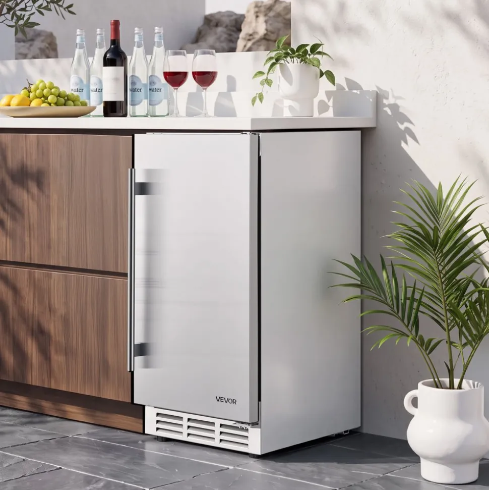 VEVOR Outdoor Beverage Refrigerator, 15 Inch Undercounter Drink Fridge, 304 Stainless Steel Door, 3.0 Cu. Ft, Hold 94 Cans, Powerful Cooling System, Built-in / Freestand Cooler, Home Bar & Patio