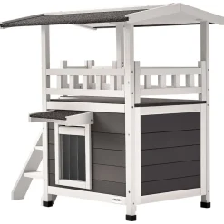 VEVOR Outdoor Cat House, 2-Story Wooden Cat Shelter with Stairs & Balcony, Elevated Feral Kitty Shelter, Spacious Room, Waterproof Cats Condos for Indoor & Outdoor Cats in Winter 30 x 22 x 30 in