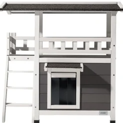 VEVOR Outdoor Cat House, 2-Story Wooden Cat Shelter with Stairs & Balcony, Elevated Feral Kitty Shelter, Spacious Room, Waterproof Cats Condos for Indoor & Outdoor Cats in Winter 30 x 22 x 30 in