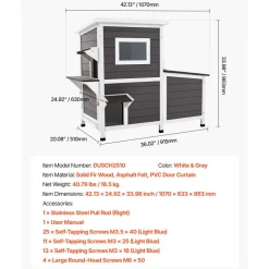 VEVOR Outdoor Cat House, 2-Story Wooden Cat Shelter for 3 Outside Cats in Winter, Elevated Feral Kitty Shelter with Stairs, Clear Window & Flap Doors, Waterproof Cats Condos for Garden 42 × 25 × 34 in