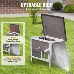 VEVOR Outdoor Cat House Weatherproof, Feral Cat Shelter for Multiple Cats, Outdoor Wooden Cat Rabbit House with All-Round Foam Insulated, Open Roof, PVC Door Flaps, 24"L x 20"W x 21"H