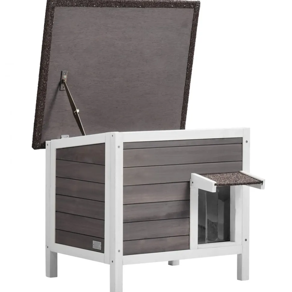VEVOR Outdoor Cat House Weatherproof, Feral Cat Shelter for Multiple Cats, Outdoor Wooden Cat Rabbit House with All-Round Foam Insulated, Open Roof, PVC Door Flaps, 24"L x 20"W x 21"H