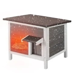 VEVOR Outdoor Cat House Weatherproof, Feral Cat Shelter for Multiple Cats, Outdoor Wooden Cat Rabbit House with All-Round Foam Insulated, Open Roof, PVC Door Flaps, 24