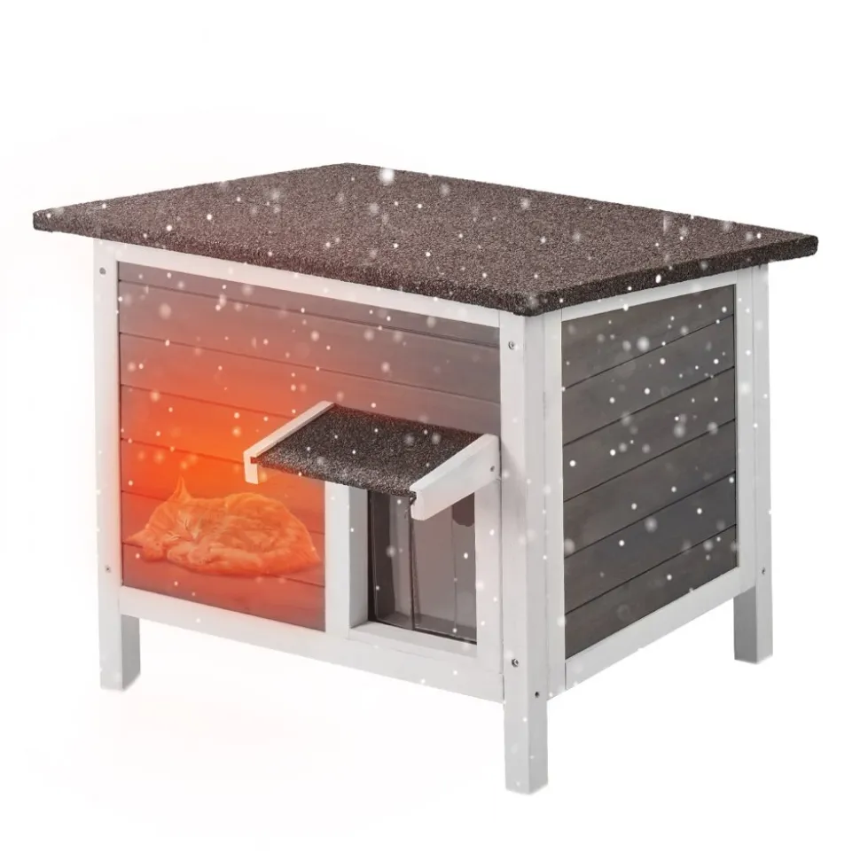 VEVOR Outdoor Cat House Weatherproof, Feral Cat Shelter for Multiple Cats, Outdoor Wooden Cat Rabbit House with All-Round Foam Insulated, Open Roof, PVC Door Flaps, 24"L x 20"W x 21"H