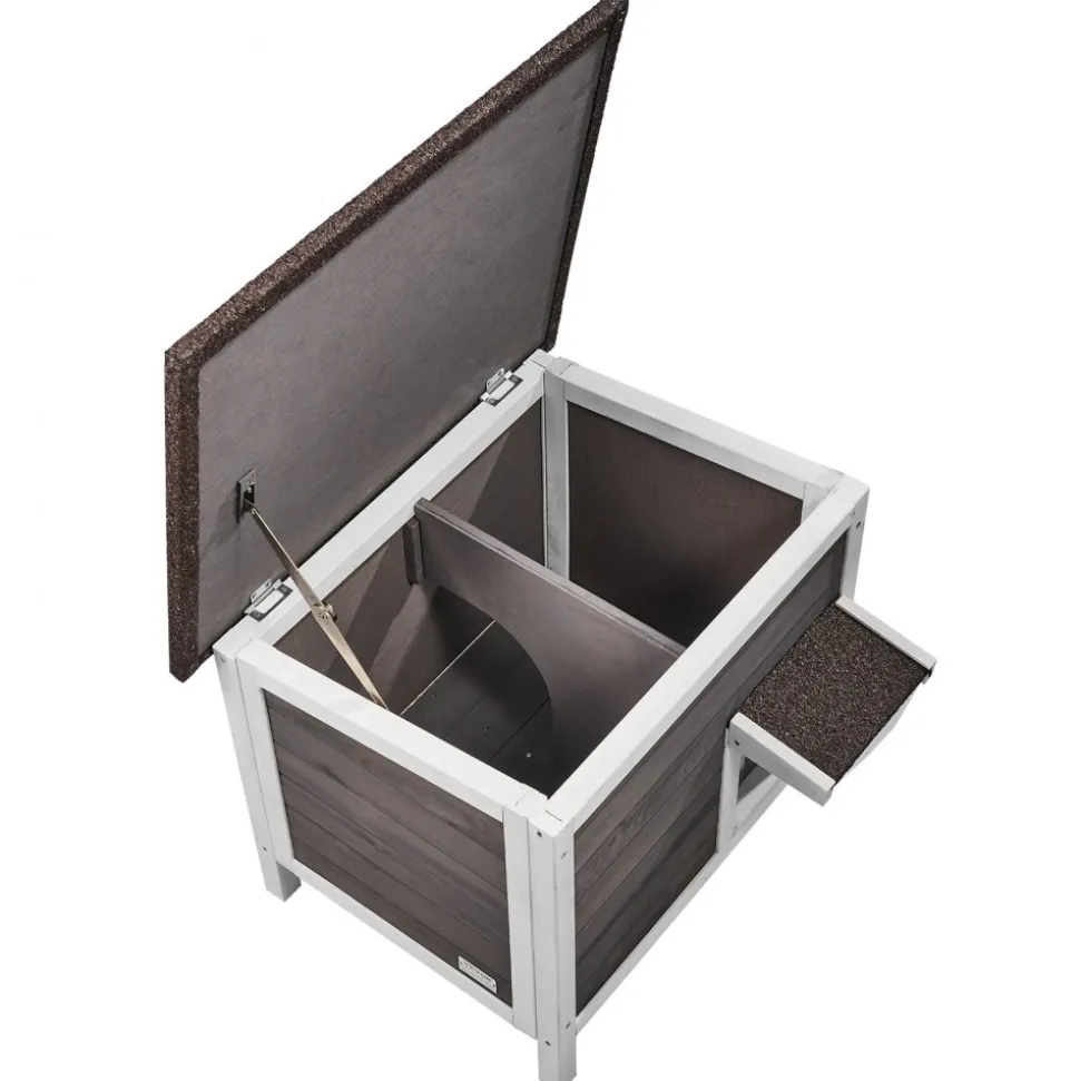 VEVOR Outdoor Cat House Weatherproof, Feral Cat Shelter for Multiple Cats, Outdoor Wooden Cat Rabbit House with All-Round Foam Insulated, Open Roof, PVC Door Flaps, 24"L x 20"W x 21"H