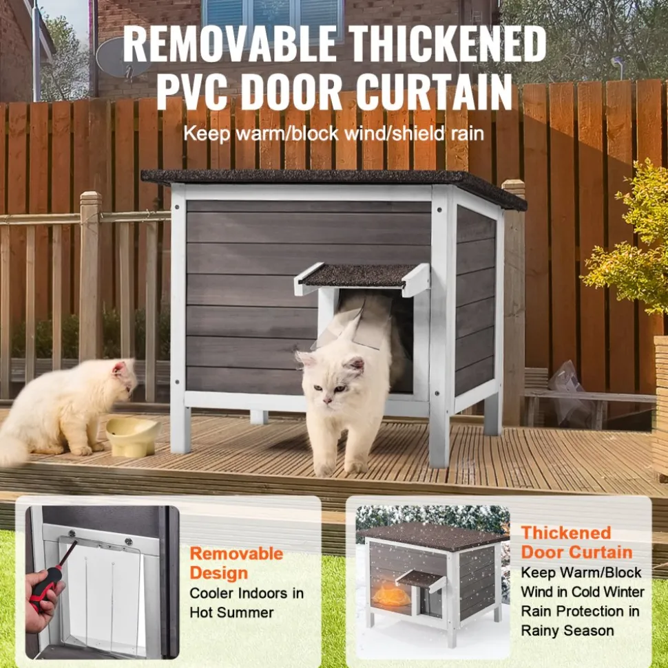 VEVOR Outdoor Cat House Weatherproof, Feral Cat Shelter for Multiple Cats, Outdoor Wooden Cat Rabbit House with All-Round Foam Insulated, Open Roof, PVC Door Flaps, 24"L x 20"W x 21"H