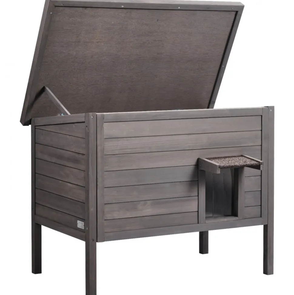 VEVOR Outdoor Cat House Weatherproof, Feral Cat Shelter for Multiple Cats, Outdoor Wooden Cat Rabbit House with All-Round Foam Insulated, Open Roof, PVC Door Flaps, 34"L x 22"W x 27"H