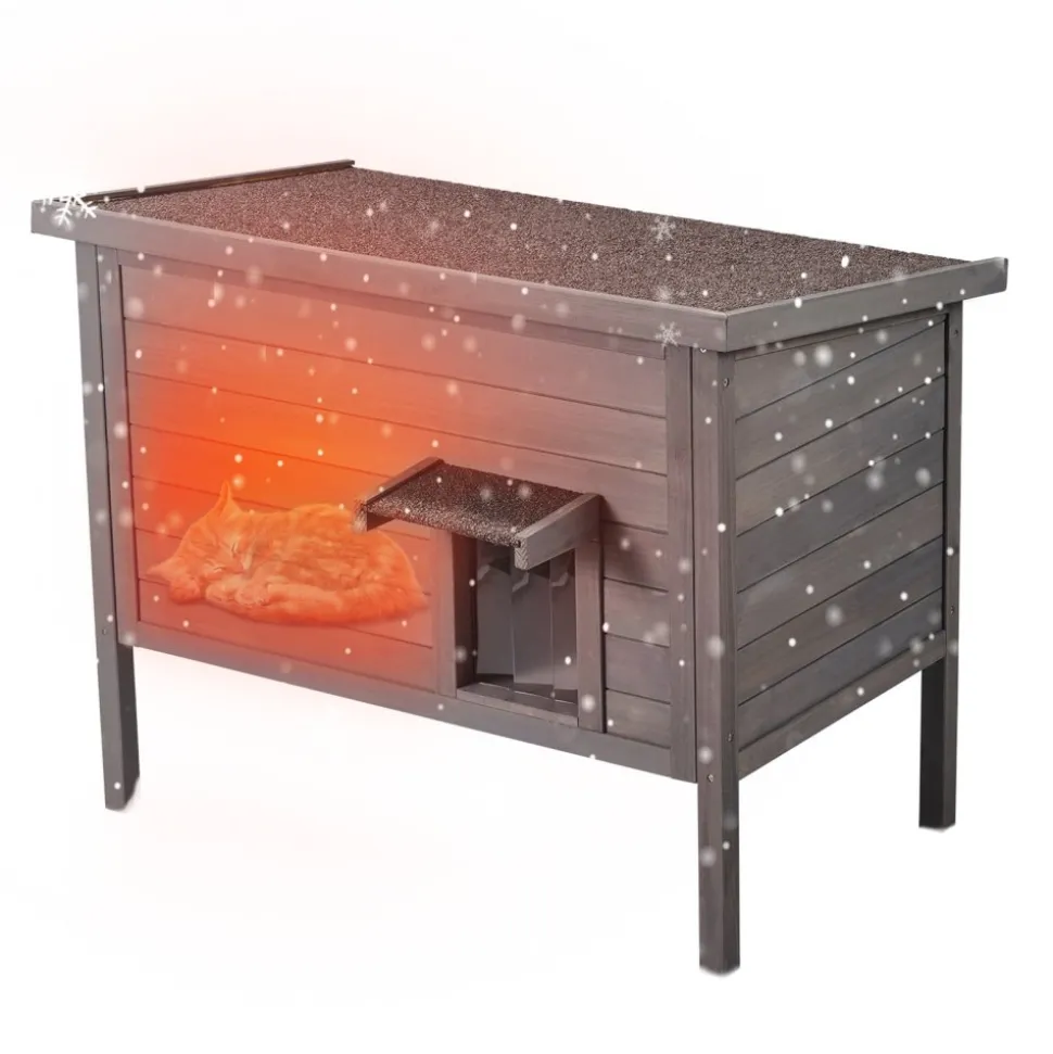 VEVOR Outdoor Cat House Weatherproof, Feral Cat Shelter for Multiple Cats, Outdoor Wooden Cat Rabbit House with All-Round Foam Insulated, Open Roof, PVC Door Flaps, 34"L x 22"W x 27"H