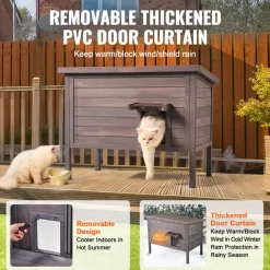 VEVOR Outdoor Cat House Weatherproof, Feral Cat Shelter for Multiple Cats, Outdoor Wooden Cat Rabbit House with All-Round Foam Insulated, Open Roof, PVC Door Flaps, 34