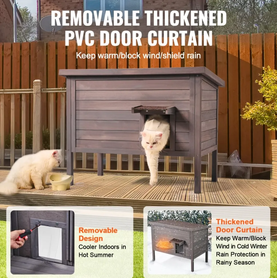 VEVOR Outdoor Cat House Weatherproof, Feral Cat Shelter for Multiple Cats, Outdoor Wooden Cat Rabbit House with All-Round Foam Insulated, Open Roof, PVC Door Flaps, 34"L x 22"W x 27"H