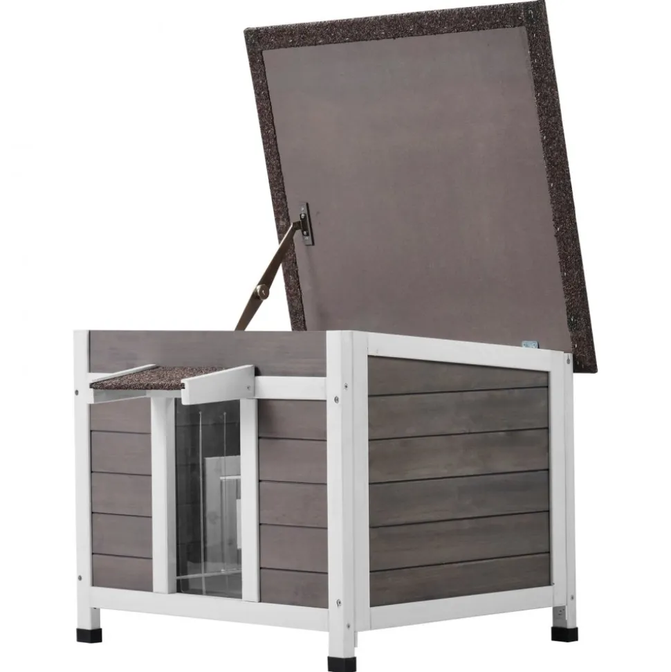 VEVOR Outdoor Cat House Weatherproof, Feral Cat Shelter for Multiple Cats, Outdoor Wooden Cat Rabbit House with a Window, Open Roof and PVC Door Flaps, 24"L x 21"W x 18"H