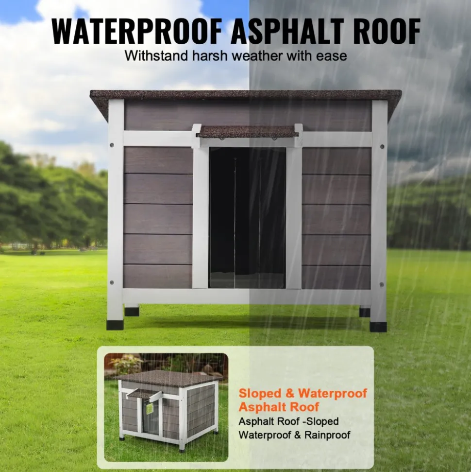 VEVOR Outdoor Cat House Weatherproof, Feral Cat Shelter for Multiple Cats, Outdoor Wooden Cat Rabbit House with a Window, Open Roof and PVC Door Flaps, 24"L x 21"W x 18"H