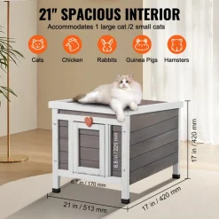 VEVOR Outdoor Cat House Weatherproof, Feral Cat Shelter for Multiple Cats, Outdoor Wooden Cat Rabbit House with PVC Door Flaps and Open Roof, 21"L x 17"W x 17"H