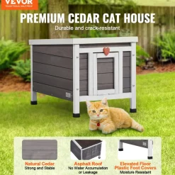 VEVOR Outdoor Cat House Weatherproof, Feral Cat Shelter for Multiple Cats, Outdoor Wooden Cat Rabbit House with PVC Door Flaps and Open Roof, 21