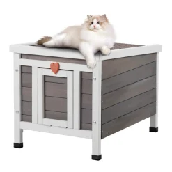 VEVOR Outdoor Cat House Weatherproof, Feral Cat Shelter for Multiple Cats, Outdoor Wooden Cat Rabbit House with PVC Door Flaps and Open Roof, 21
