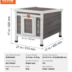 VEVOR Outdoor Cat House Weatherproof, Feral Cat Shelter for Multiple Cats, Outdoor Wooden Cat Rabbit House with PVC Door Flaps and Open Roof, 21