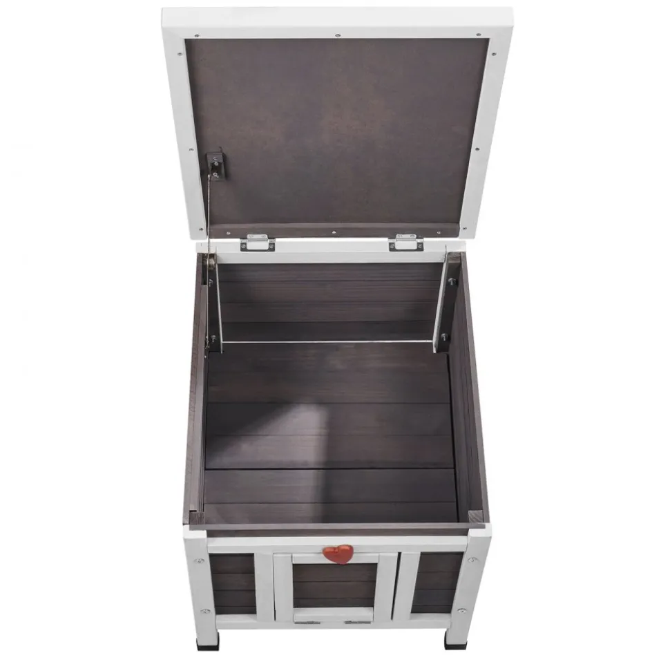 VEVOR Outdoor Cat House Weatherproof, Feral Cat Shelter for Multiple Cats, Outdoor Wooden Cat Rabbit House with PVC Door Flaps and Open Roof, 21"L x 17"W x 17"H