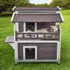 VEVOR Outdoor Cat House Weatherproof, Feral Cat Shelter for Multiple Cats, 2-story Large Outdoor Wooden Cat House with Balcony, Doors, PVC Door Flaps and Open Roof, 30"L x 30"W x 32"H
