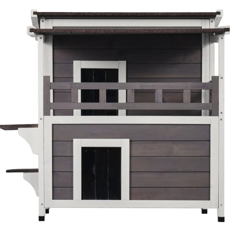 VEVOR Outdoor Cat House Weatherproof, Feral Cat Shelter for Multiple Cats, 2-story Large Outdoor Wooden Cat House with Balcony, Doors, PVC Door Flaps and Open Roof, 30"L x 30"W x 32"H