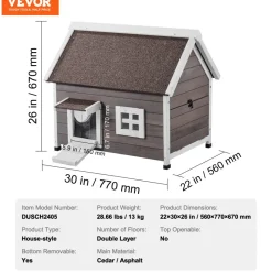 VEVOR Outdoor Cat House Weatherproof, Feral Cat Shelter for Multiple Cats, Outdoor Wooden Cat House with Large Side Door, PVC Door Flaps, Open Roof, Clear Window, 22"L x 30"W x 26"H