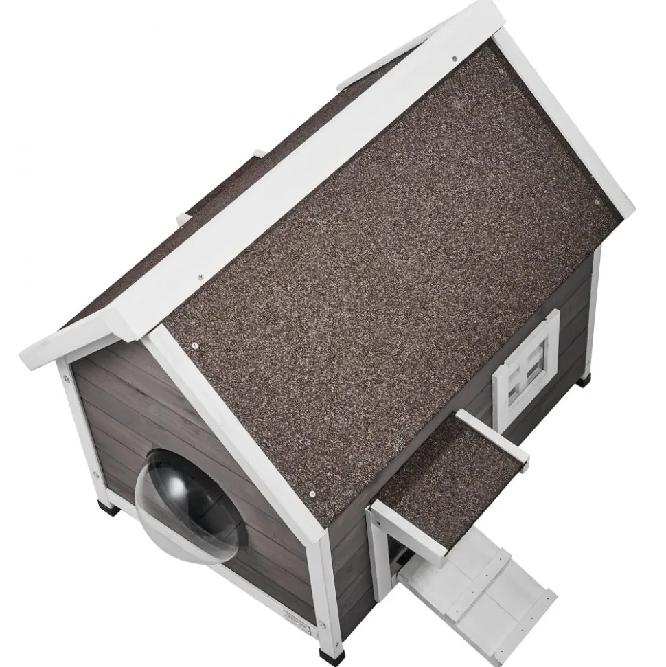 VEVOR Outdoor Cat House Weatherproof, Feral Cat Shelter for Multiple Cats, Outdoor Wooden Cat House with Large Side Door, PVC Door Flaps, Open Roof, Clear Window, 22"L x 30"W x 26"H