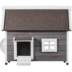 VEVOR Outdoor Cat House Weatherproof, Feral Cat Shelter for Multiple Cats, Outdoor Wooden Cat House with Large Side Door, PVC Door Flaps, Open Roof, Clear Window, 22