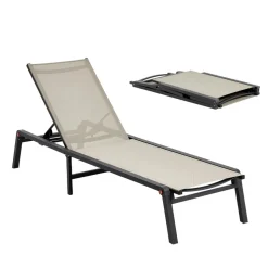 VEVOR Outdoor Chaise Lounge Chair, 400 lbs Weight Capacity, Foldable Sun Tanning Chair, 5 Adjustable Positions, Easy Assembly, Heavy Duty Aluminum Pool Recliner Lounge Chairs, for Beach Yard Patio