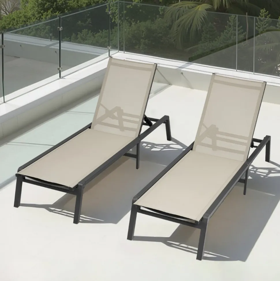 VEVOR Outdoor Chaise Lounge Chair, 400 lbs Weight Capacity, Foldable Sun Tanning Chair, 5 Adjustable Positions, Easy Assembly, Heavy Duty Aluminum Pool Recliner Lounge Chairs, for Beach Yard Patio