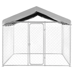 VEVOR Outdoor Dog Kennel, 7.55 x 7.55 x 7.05 ft Large Dog Kennel with Secure Lock, Outside Dogs Enclosures with UV-Resistant & Waterproof Roof Cover, Heavy Duty Pet Crate Cage Run for Large Dogs