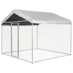 VEVOR Outdoor Dog Kennel, 7.55 x 7.55 x 7.05 ft Large Dog Kennel with Secure Lock, Outside Dogs Enclosures with UV-Resistant & Waterproof Roof Cover, Heavy Duty Pet Crate Cage Run for Large Dogs