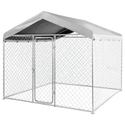 VEVOR Outdoor Dog Kennel, 7.55 x 7.55 x 7.05 ft Large Dog Kennel with Secure Lock, Outside Dogs Enclosures with UV-Resistant & Waterproof Roof Cover, Heavy Duty Pet Crate Cage Run for Large Dogs