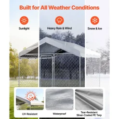 VEVOR Outdoor Dog Kennel, 7.55 x 7.55 x 7.05 ft Large Dog Kennel with Secure Lock, Outside Dogs Enclosures with UV-Resistant & Waterproof Roof Cover, Heavy Duty Pet Crate Cage Run for Large Dogs