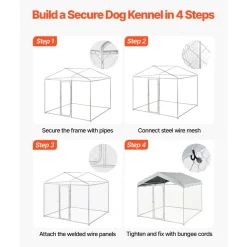 VEVOR Outdoor Dog Kennel, 7.55 x 7.55 x 7.05 ft Large Dog Kennel with Secure Lock, Outside Dogs Enclosures with UV-Resistant & Waterproof Roof Cover, Heavy Duty Pet Crate Cage Run for Large Dogs