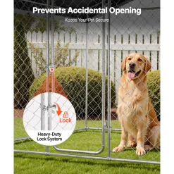 VEVOR Outdoor Dog Kennel, 7.55 x 7.55 x 7.05 ft Large Dog Kennel with Secure Lock, Outside Dogs Enclosures with UV-Resistant & Waterproof Roof Cover, Heavy Duty Pet Crate Cage Run for Large Dogs