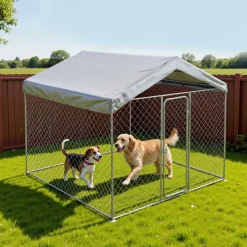 VEVOR Outdoor Dog Kennel, 7.55 x 7.55 x 7.05 ft Large Dog Kennel with Secure Lock, Outside Dogs Enclosures with UV-Resistant & Waterproof Roof Cover, Heavy Duty Pet Crate Cage Run for Large Dogs