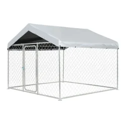 VEVOR Outdoor Dog Kennel, 6.56 x 6.56 x 5.25 ft Large Dog Kennel with Secure Lock, Outside Dogs Enclosures with UV-Resistant & Waterproof Roof Cover, Heavy Duty Pet Crate Cage Run for Large Dogs