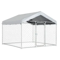 VEVOR Outdoor Dog Kennel, 6.56 x 6.56 x 5.25 ft Large Dog Kennel with Secure Lock, Outside Dogs Enclosures with UV-Resistant & Waterproof Roof Cover, Heavy Duty Pet Crate Cage Run for Large Dogs