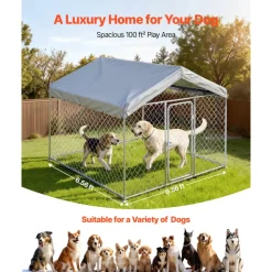 VEVOR Outdoor Dog Kennel, 6.56 x 6.56 x 5.25 ft Large Dog Kennel with Secure Lock, Outside Dogs Enclosures with UV-Resistant & Waterproof Roof Cover, Heavy Duty Pet Crate Cage Run for Large Dogs