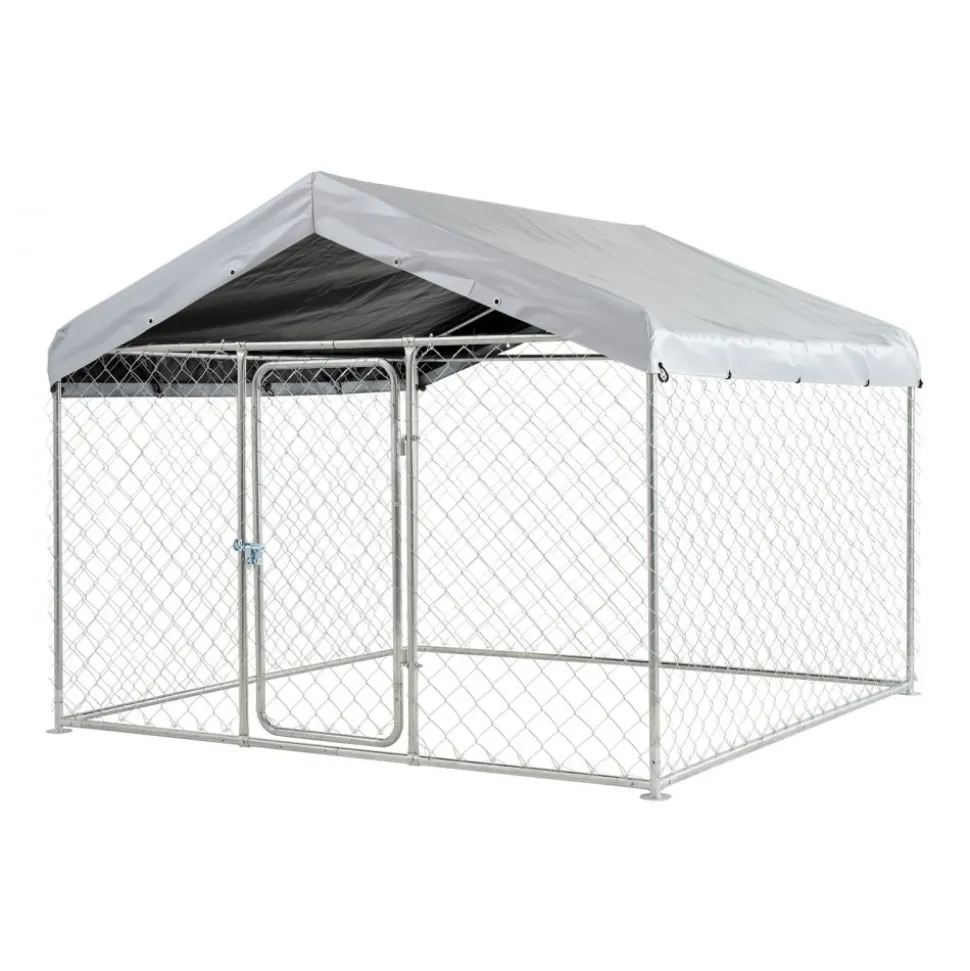 VEVOR Outdoor Dog Kennel, 6.56 x 6.56 x 5.25 ft Large Dog Kennel with Secure Lock, Outside Dogs Enclosures with UV-Resistant & Waterproof Roof Cover, Heavy Duty Pet Crate Cage Run for Large Dogs