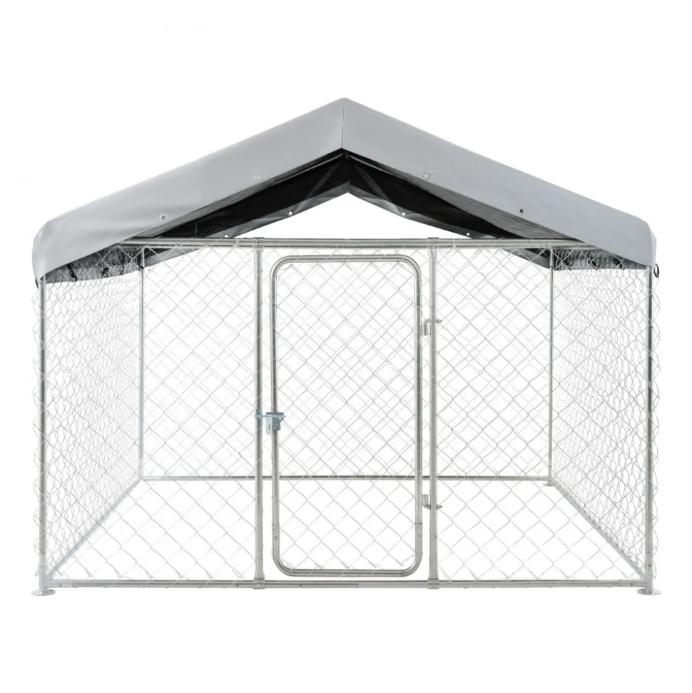 VEVOR Outdoor Dog Kennel, 6.56 x 6.56 x 5.25 ft Large Dog Kennel with Secure Lock, Outside Dogs Enclosures with UV-Resistant & Waterproof Roof Cover, Heavy Duty Pet Crate Cage Run for Large Dogs