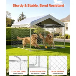 VEVOR Outdoor Dog Kennel, 6.56 x 6.56 x 5.25 ft Large Dog Kennel with Secure Lock, Outside Dogs Enclosures with UV-Resistant & Waterproof Roof Cover, Heavy Duty Pet Crate Cage Run for Large Dogs