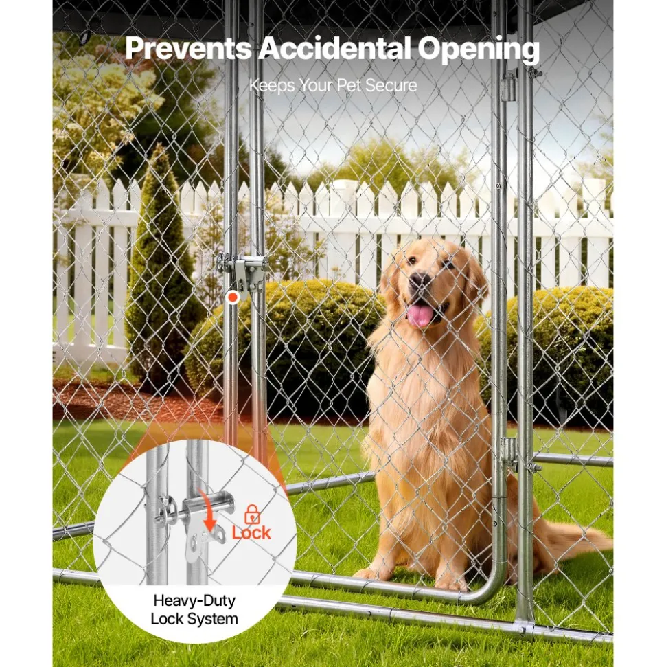 VEVOR Outdoor Dog Kennel, 6.56 x 6.56 x 5.25 ft Large Dog Kennel with Secure Lock, Outside Dogs Enclosures with UV-Resistant & Waterproof Roof Cover, Heavy Duty Pet Crate Cage Run for Large Dogs