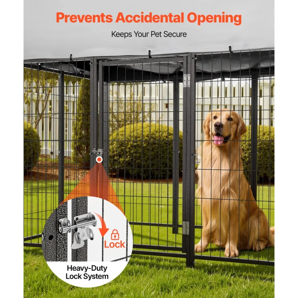 VEVOR Outdoor Dog Kennel, 7.87 x 3.94 x 5.4 ft Large Dog Kennel with Secure Lock, Outside Dogs Enclosures with UV-Resistant & Waterproof Roof Cover, Heavy Duty Pet Crate Cage Run for Large Dogs